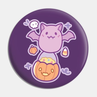 Cute Bat With Pumpkin Halloween Pin