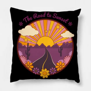 The Road To Sunset Retro Psychedelic Design Pillow