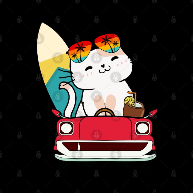 Surfer persian cat driving to the beach by Pet Station