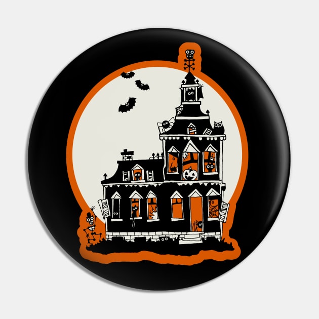 Vintage Style Haunted House - Happy Halloween Pin by prettyinink