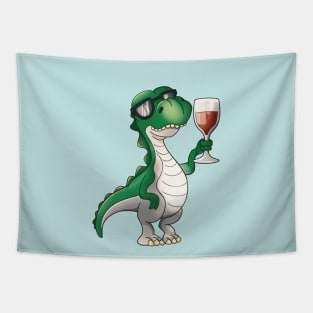 Vinosaur Wine Drinking T-Rex Wine Lover Tapestry