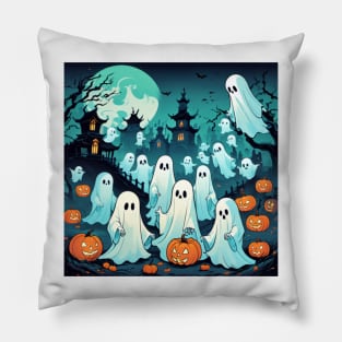 Halloween Ghosts in the Haunted Graveyard Pillow