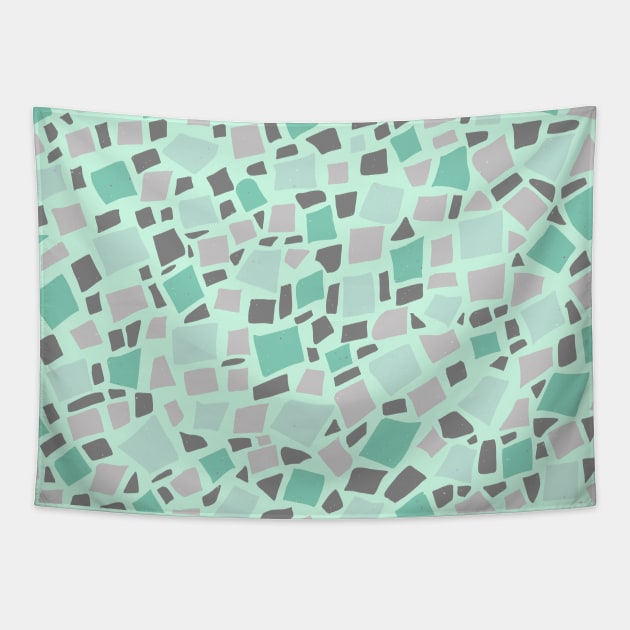 Broken Tiles Mosaic Pattern Cool Green Background GC-120-1 Tapestry by GraphicCharms