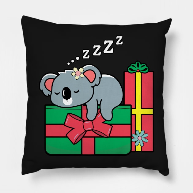 Christmas Koala Sleeping on Presents Pillow by ArtRUs