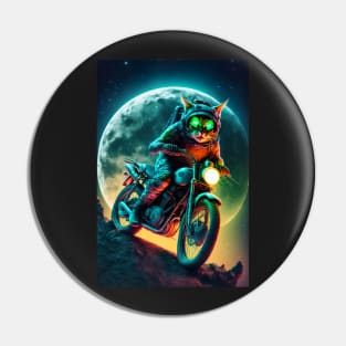 Cyber Cat Riding Dirt Bike Pin