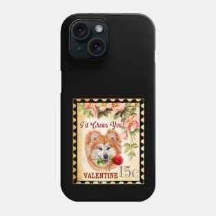 Akita long hair Vintage Valentine Funny Dog With Rose Phone Case