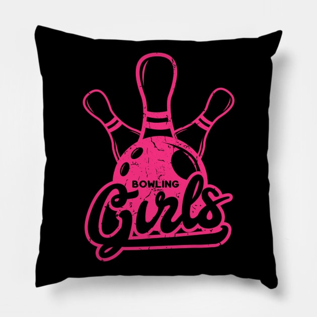 Cool Pink Bowling Girls Pillow by Shirtbubble