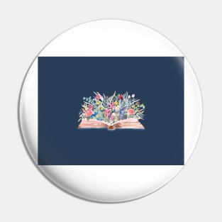 Watercolor Open Book with Florals on Navy Pin