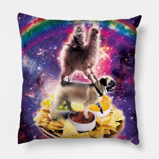 Space Cat Llama Pug Riding Nachos Pillow