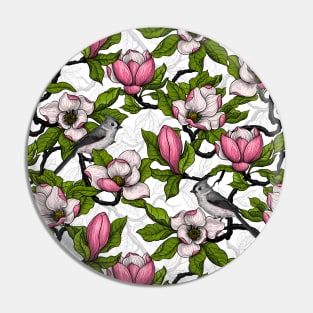 Blooming magnolia and titmouse bird Pin