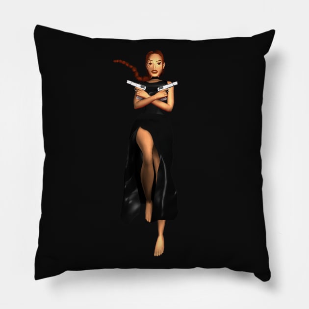 LARA CROFT - BLACK DRESS Pillow by iamjudas