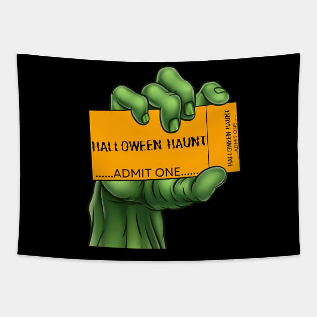 Vintage Halloween Haunt Monster Ticket Tapestry by ForbiddenDisco