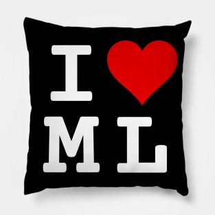 I Love ML | Stylized Abbreviation Heart Logo White Pillow