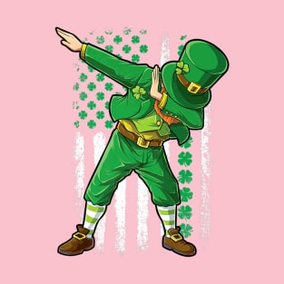 Dabbing Leprechaun Irish American Flag St Patricks Day T-Shirt