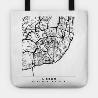 LISBON PORTUGAL BLACK CITY STREET MAP ART Tote