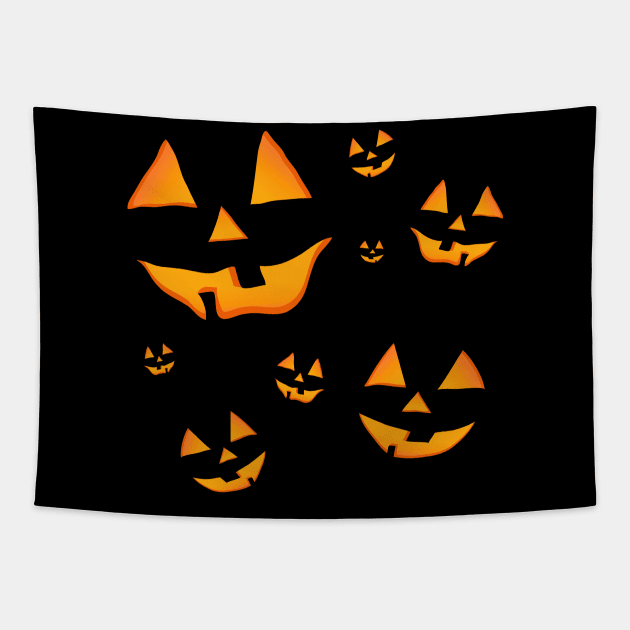 Smiling Jack-O-Lanterns or Jack-O’Lanterns for Halloween Tapestry by SPJE Illustration Photography