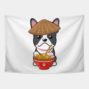 Funny French Bulldog Eating Noodles Tapestry