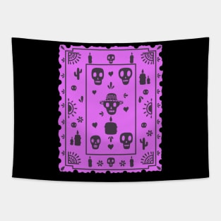 Dia De Los Muertos - purple - Papel Picado - black skulls Tapestry