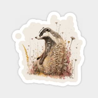 Watercolor Badger in Nature, Floral Design Magnet