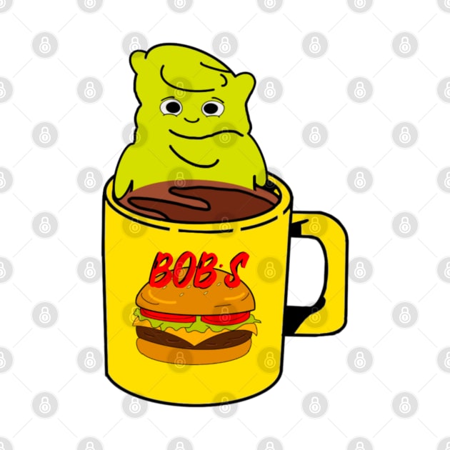 Burger Bob’s Coffee Mug With Melted Kuchi Kopi Illustration by ShyGirlMerchant