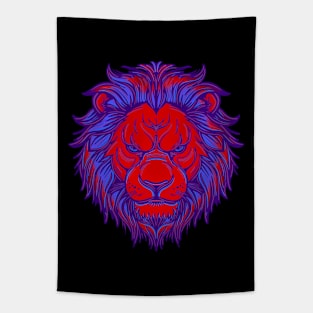 Red and blue lion face with mane Tapestry