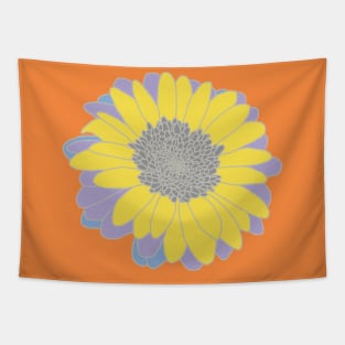 Yellow and Gray Flower Drawing Tapestry