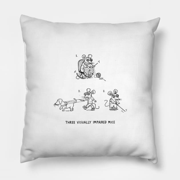 Three Visually Impaired Mice Pillow by sonhouse5