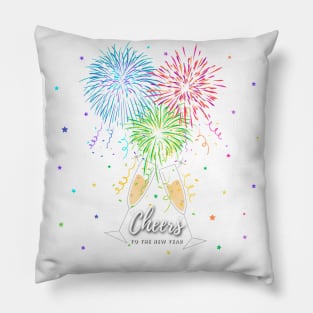 Cheers to the New Year Fireworks, Champagne Flutes and Stars Pillow