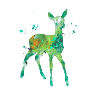 Green Fawn Watercolor Painting T-Shirt