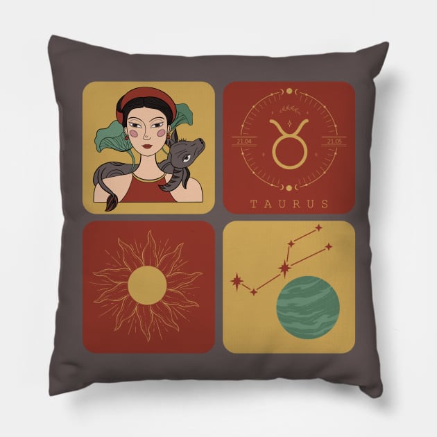 Taurus Astrological Signs Pattern Pillow by i am Cuta