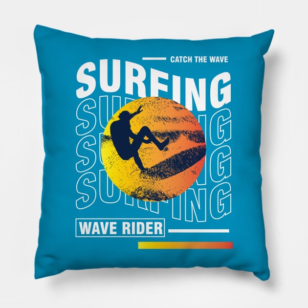 Surfing waves Typography Pillow by SSSD