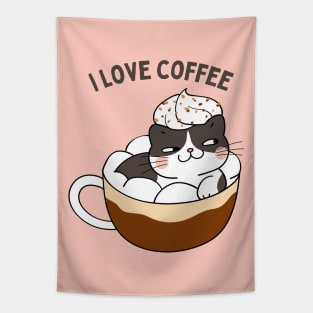 I love Coffee First Sleepy cat I need coffee addict This Girl Runs On Caffeine And Sarcasm Tapestry