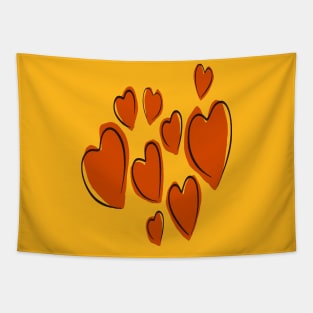 Cute Hearts Hand Drawn Orange Romantic Doodle Tapestry