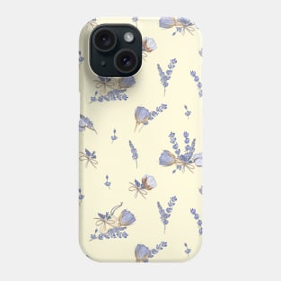 Sunny watercolor vintage pattern with lavender and blue roses Phone Case