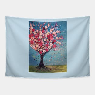 Pink Cherry blossom watercolour embellished canvas Tapestry