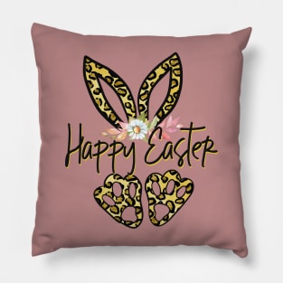 Happy Easter Cheetah bunny ears and feet Flowers spring Pillow