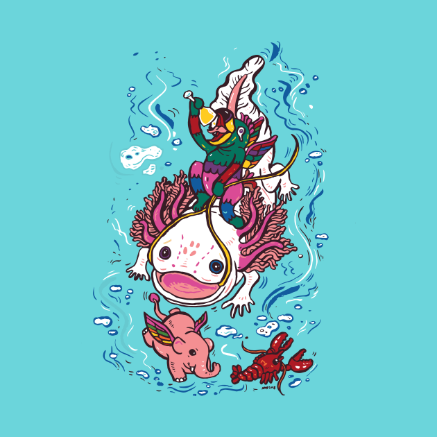 Axolotl with Elephant by nokhookdesign