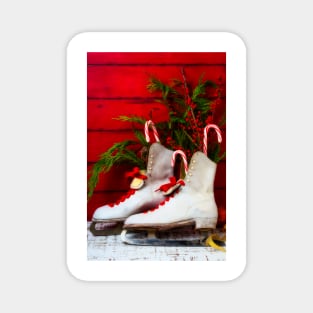 Vintage Womens Ice Skates And Candy Canes Magnet