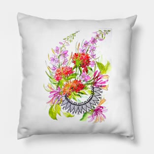 Summer Allegory  Watercolor Painting Pillow