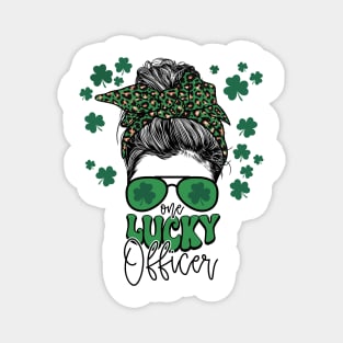 One Lucky OfficerCute St Patricks Day Messy Bun Mom Magnet