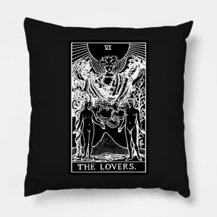 VI. The Lovers Tarot Card Black and white Pillow