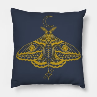 Witchy Cute Celestial Moth - Gold and Blue Pillow