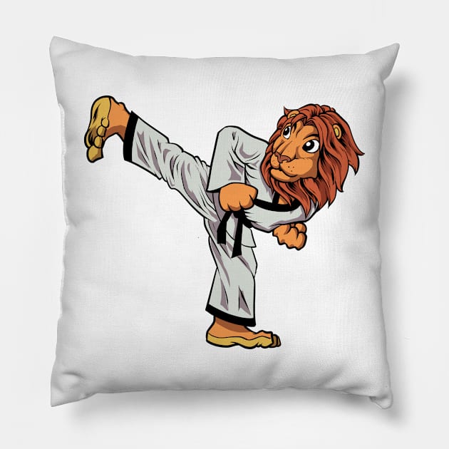 Cartoon lion doing hapkido Pillow by Modern Medieval Design