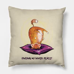 Funny orange, ginger, Cat trying to find inner peace with yoga Pillow