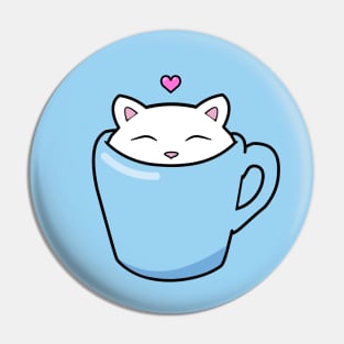 Cute cat in a blue cup Pin