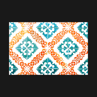 Gorgeous Portuguese tiles turquoise and orange stencil effect T-Shirt