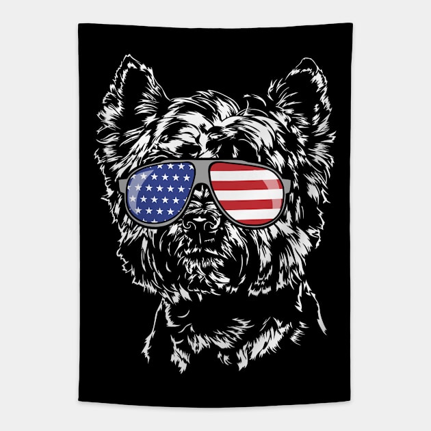 West Highland White Terrier American Flag sunglasses patriotic dog Tapestry by wilsigns