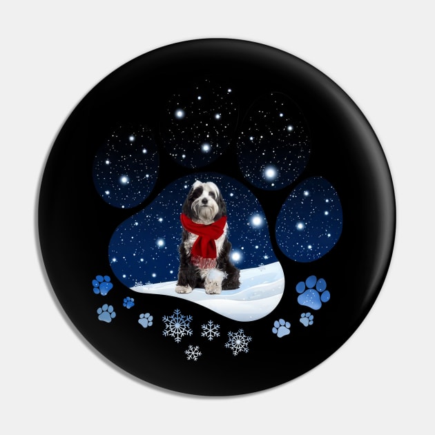 Snow Paw Tibetan Terrier Christmas Winter Holiday Pin by TATTOO project