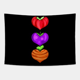 Tomato, Eggplant And Carrot As Hearts - Go Vegan Tapestry