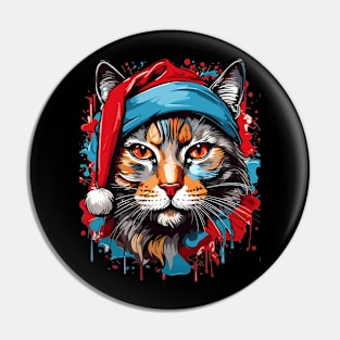 Cat Christmas with Santa Hat Pin